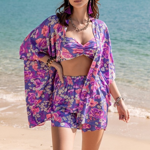 Boho Floral Print Shorts Cover up Set - Picture 4 of 5